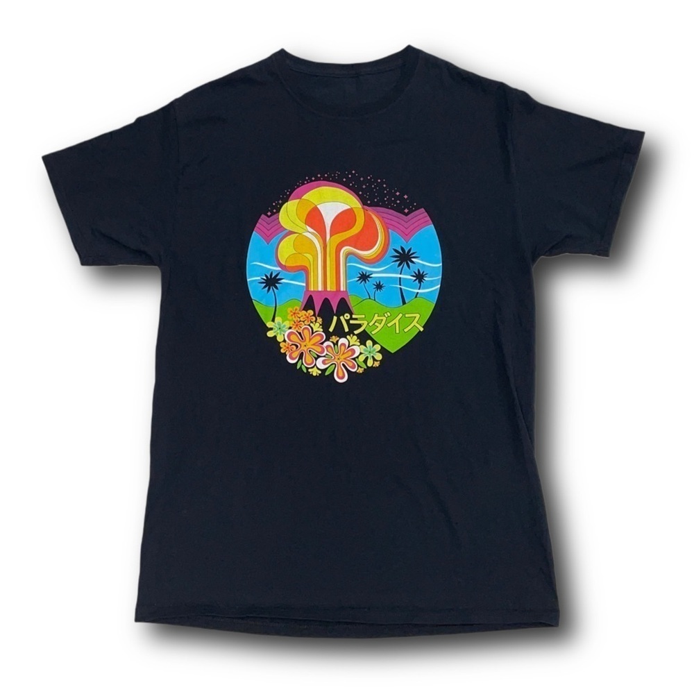 Japanese Volcano with flowers “paradise” modern design graphic t-shirt - size M
